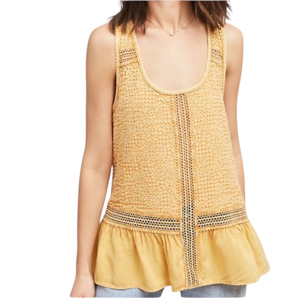 Anthropologie Eri & Ali Savoia yellow flounced textured ruffle sleeveless top